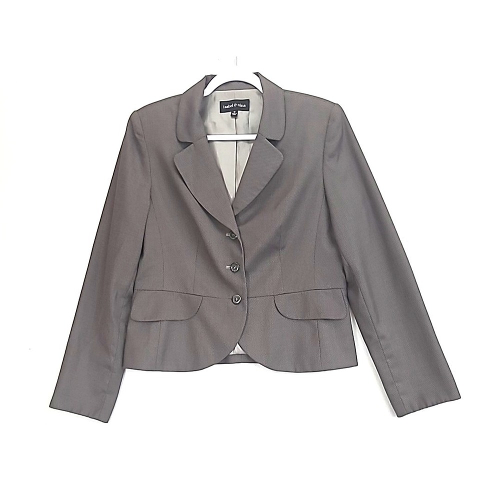 Isabel and Nina Blazer Vtg Grey and Dk Brown Houndstooth Sz‎ 12 3 Button